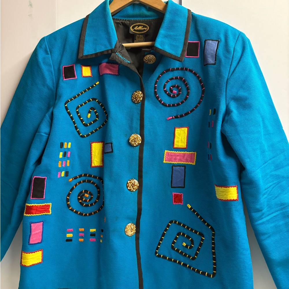 Vintage ALLURE TURQUOISE BLUE Jacket with Multicolor Embroidery